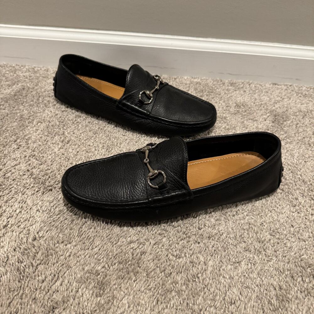 Gucci Men’s Black Leather Horsebit Driver Loafer Slip-On Shoes 9G (10.5/11 US)